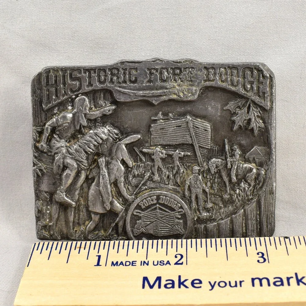 Vintage Belt Buckle 1985 Historic Fort Dodge Dragoons USA Made Silver‎ Color